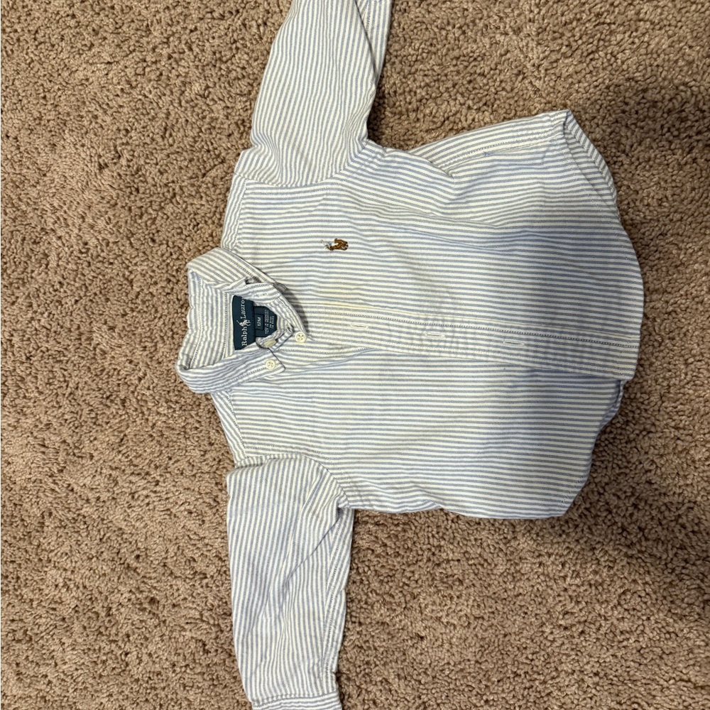 Ralph Lauren Size 12m -Striped Blue and White Collared Shirt